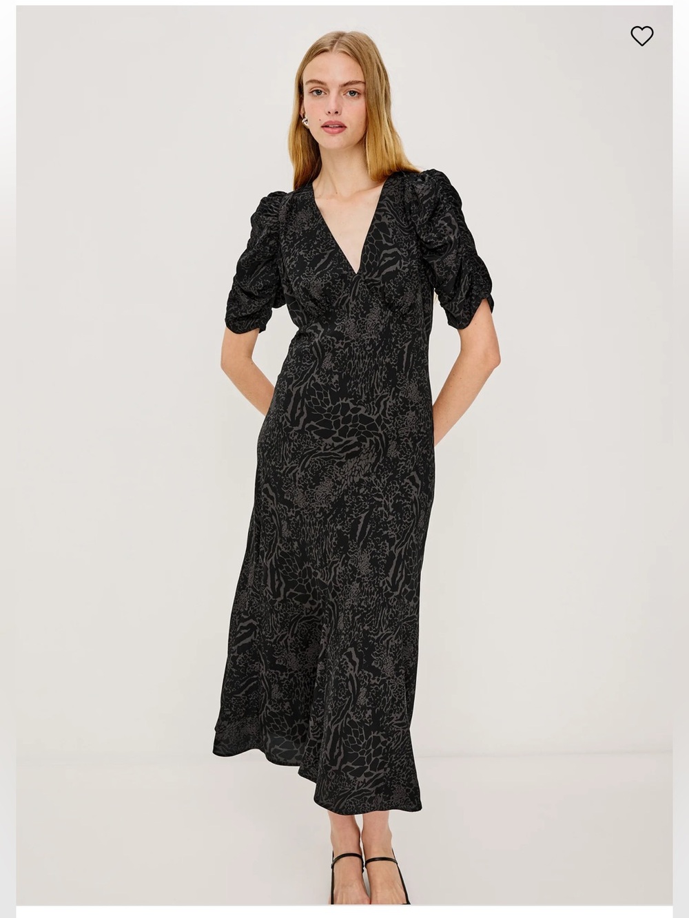 Rails Zariah Black V-Neck Puff Sleeve Midi Dress